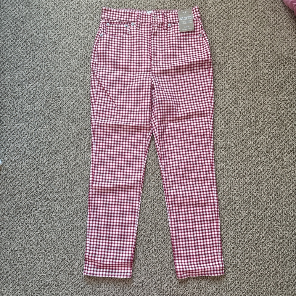 Madewell Perfect Vintage Jeans Red Gingham Size 27 NWT